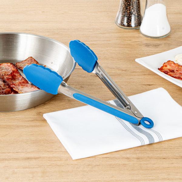 Restaurantware Met Lux Blue Stainless Steel Kitchen Tong - Scalloped - 9" X 1 1/2" X 1" - 1 Count Box