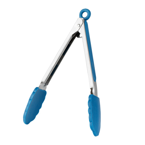 Restaurantware Met Lux Blue Stainless Steel Kitchen Tong - Scalloped - 9" X 1 1/2" X 1" - 1 Count Box