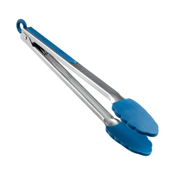 Restaurantware Met Lux Blue Stainless Steel Kitchen Tong - Scalloped - 12" X 1 3/4" X 1" - 1 Count Box