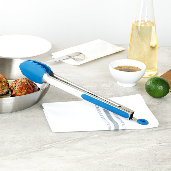 Restaurantware Met Lux Blue Stainless Steel Kitchen Tong - Scalloped - 12" X 1 3/4" X 1" - 1 Count Box