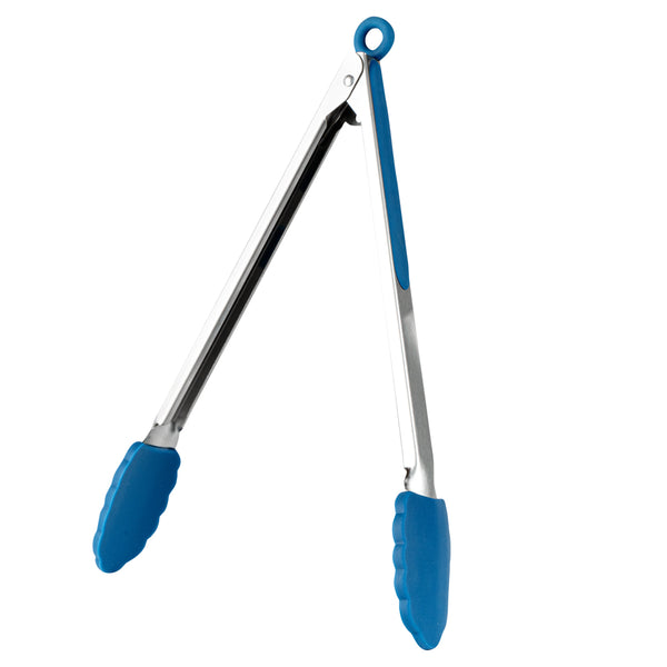 Restaurantware Met Lux Blue Stainless Steel Kitchen Tong - Scalloped - 12" X 1 3/4" X 1" - 1 Count Box
