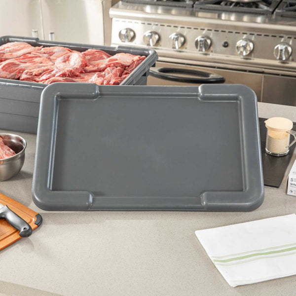 Restaurantware Met Lux Dark Gray Recessed Lid - Fits Meat Lug / Tote Box - 25" X 16" - 10 Count Box
