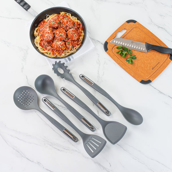 Restaurantware Met Lux Dark Gray Silicone Cooking Utensil Set - 6-Piece - 10 Count Box