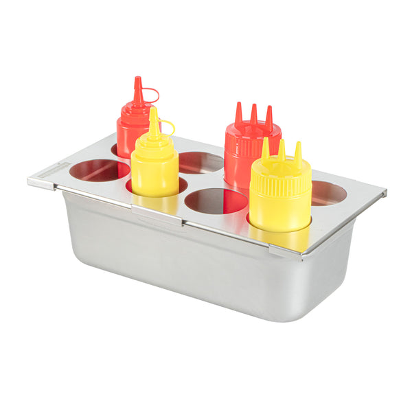 Restaurantware Met Lux Eight Hole Stainless Steel Squeeze Bottle Holder Top - Fits 1/3 Size Pans - 12 3/4" X 7" - 1 Count Box