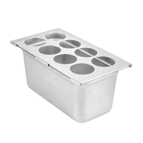 Restaurantware Met Lux Eight Hole Stainless Steel Squeeze Bottle Holder Top - Fits 1/3 Size Pans - 12 3/4" X 7" - 1 Count Box