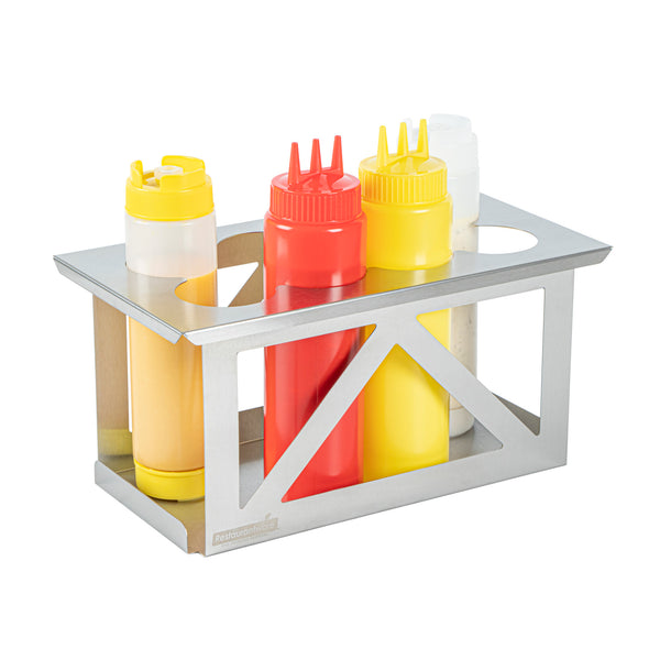 Restaurantware Met Lux Eight Hole Stainless Steel Squeeze Bottle Holder - Fits 1/3 Size Opening - 12 3/4" X 7" X 6 1/4" - 1 Count Box