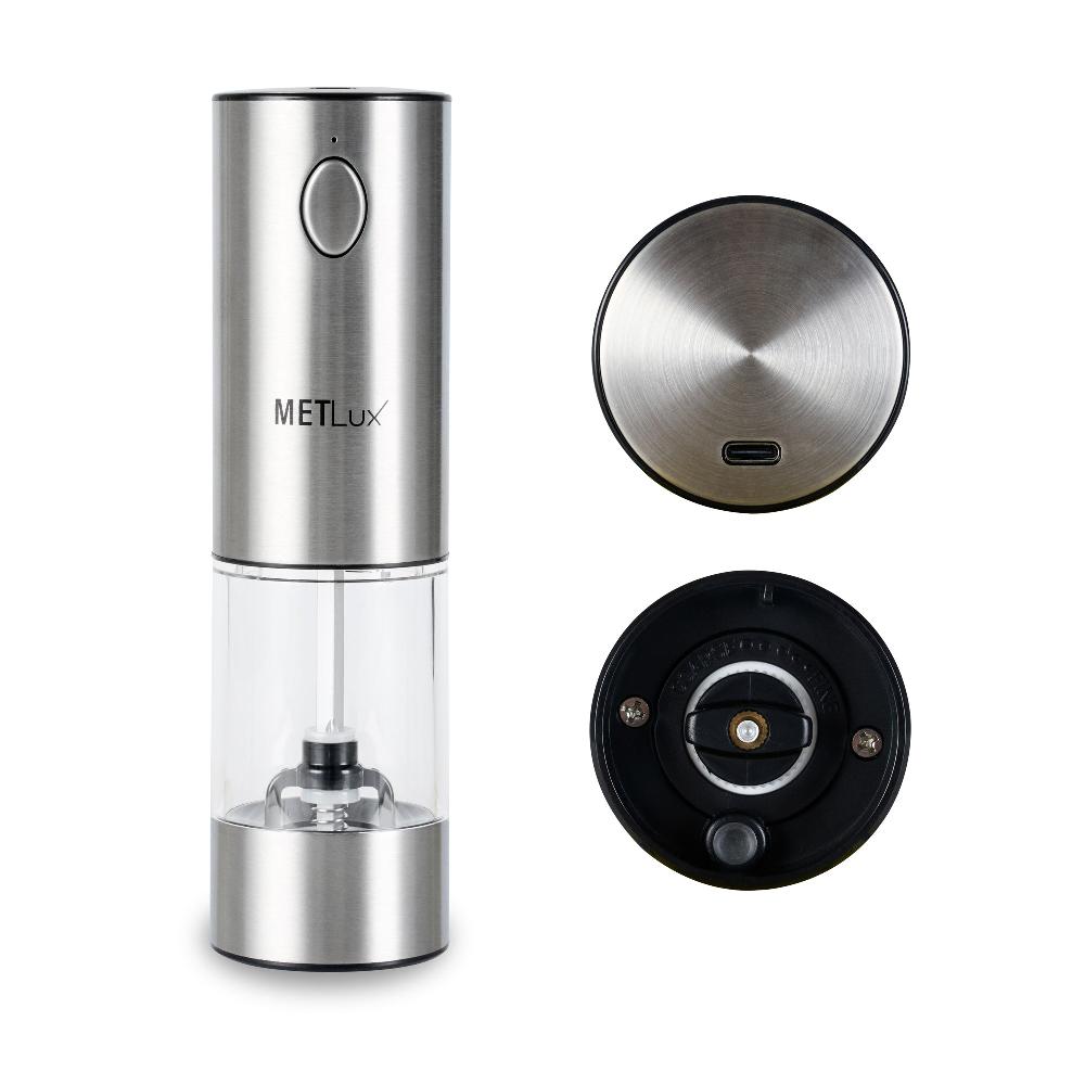 restaurantware Met Lux Electric Salt or Pepper Grinder - Rechargeable with LED Light - 2'' x 2'' x 7 1/2'' - 1 count box