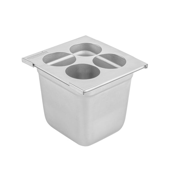 Restaurantware Met Lux Four Hole Stainless Steel Squeeze Bottle Holder Top - Fits 1/6 Size Pans - 6 1/4" X 7" - 1 Count Box