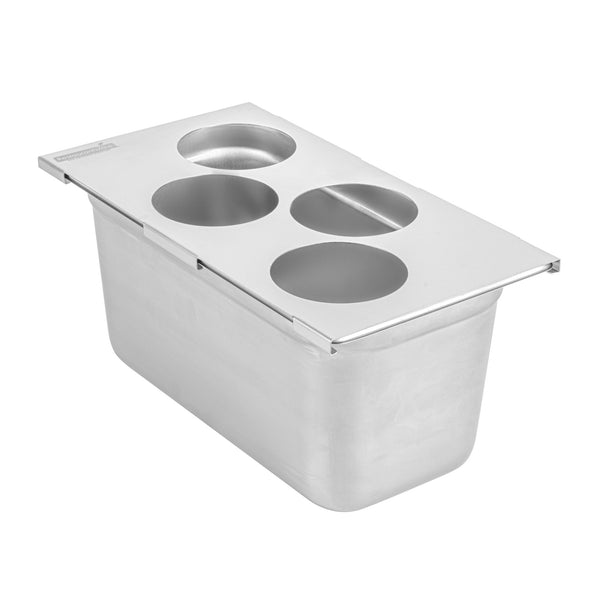 Restaurantware Met Lux Four Hole Stainless Steel Squeeze Bottle Holder Top - Fits 1/3 Size Pans - 12 3/4" X 7" - 1 Count Box