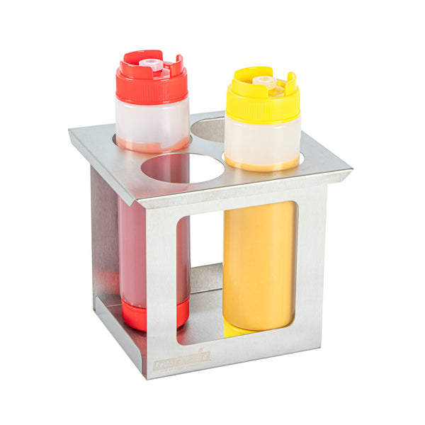 Restaurantware Met Lux Four Hole Stainless Steel Squeeze Bottle Holder - Fits 1/6 Size Opening - 6 1/4" X 7" X 6 1/4" - 1 Count Box