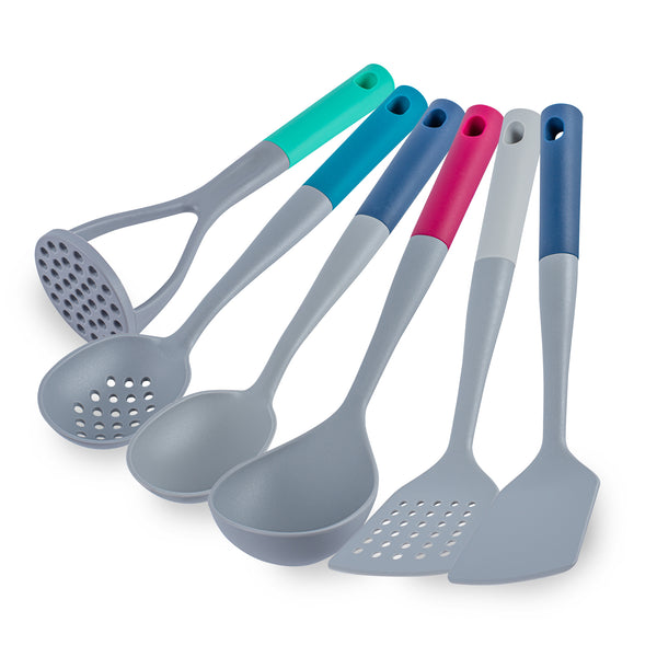 Restaurantware Met Lux Gray And Assorted Nylon High Heat Cooking Utensil Set - 6-Piece - 10 Count Box