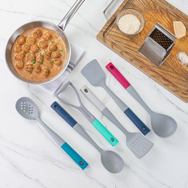 Restaurantware Met Lux Gray And Assorted Nylon High Heat Cooking Utensil Set - 6-Piece - 10 Count Box