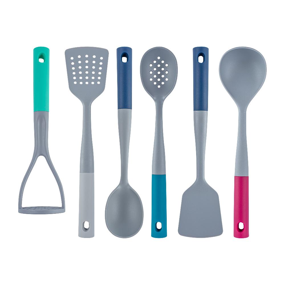 restaurantware Met Lux Gray and Assorted Nylon High Heat Cooking Utensil Set - 6-Piece - 10 count box