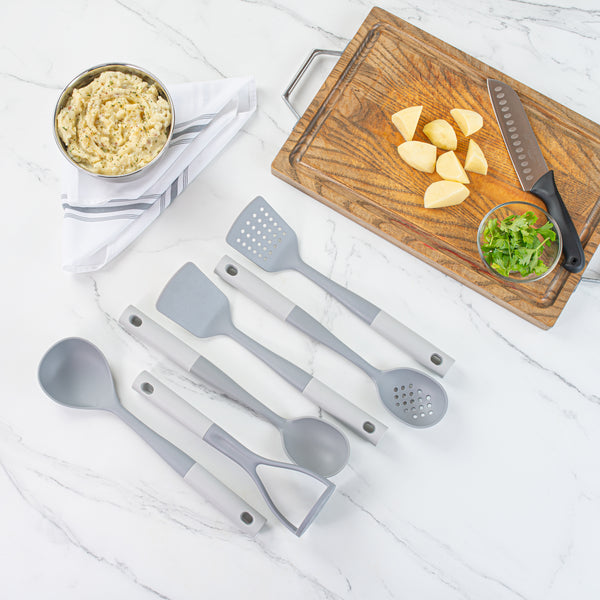 Restaurantware Met Lux Gray And White Nylon High Heat Cooking Utensil Set - 6-Piece - 10 Count Box