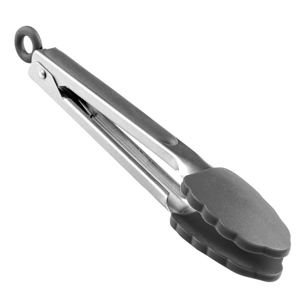 Restaurantware Met Lux Gray Stainless Steel Kitchen Tong - Scalloped - 9" X 1 1/2" X 1" - 1 Count Box