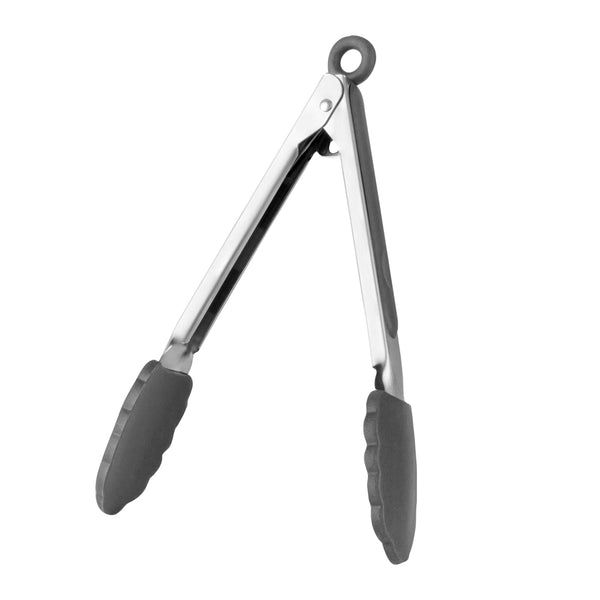 Restaurantware Met Lux Gray Stainless Steel Kitchen Tong - Scalloped - 9" X 1 1/2" X 1" - 1 Count Box