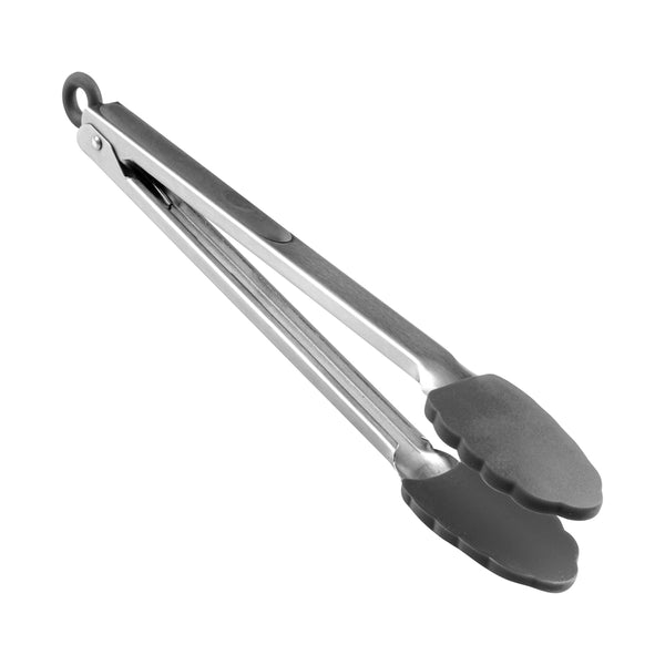 Restaurantware Met Lux Gray Stainless Steel Kitchen Tong - Scalloped - 12" X 1 3/4" X 1" - 1 Count Box