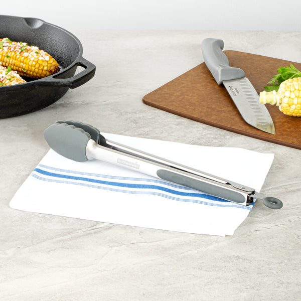Restaurantware Met Lux Gray Stainless Steel Kitchen Tong - Scalloped - 12" X 1 3/4" X 1" - 1 Count Box