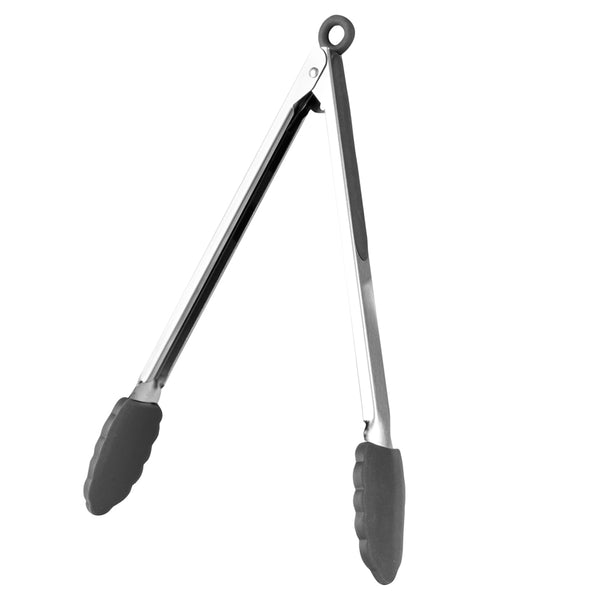 Restaurantware Met Lux Gray Stainless Steel Kitchen Tong - Scalloped - 12" X 1 3/4" X 1" - 1 Count Box