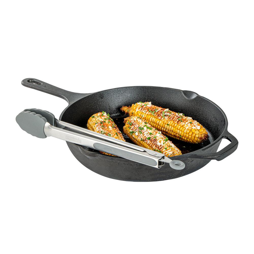 restaurantware Met Lux Gray Stainless Steel Kitchen Tong - Scalloped - 12" x 1 3/4" x 1" - 1 count box