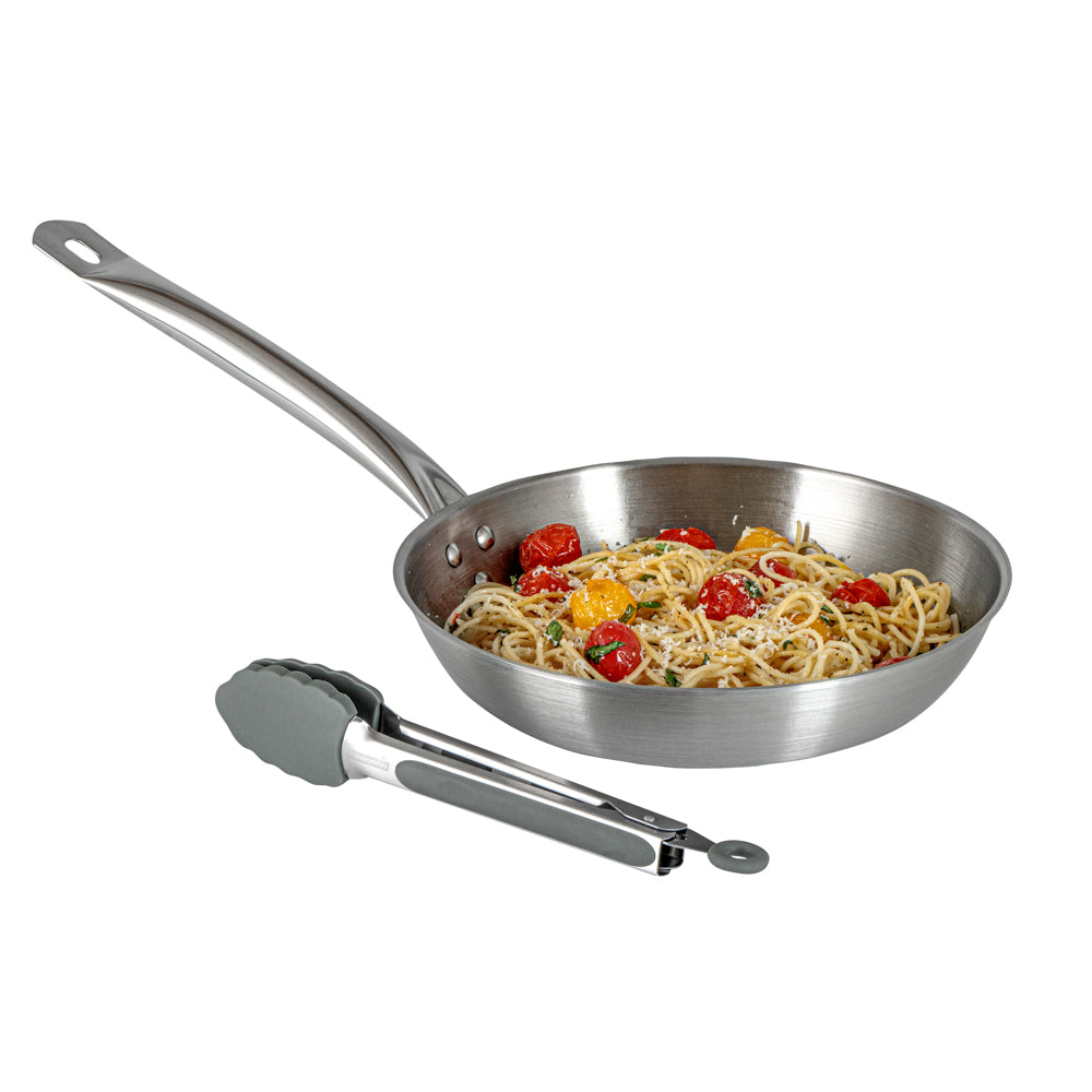 restaurantware Met Lux Gray Stainless Steel Kitchen Tong - Scalloped - 9" x 1 1/2" x 1" - 1 count box