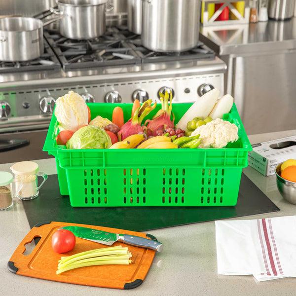 Restaurantware Met Lux Green Vented Agricultural Crate - 23 1/2" X 15 3/4" X 7 3/4" - 10 Count Box