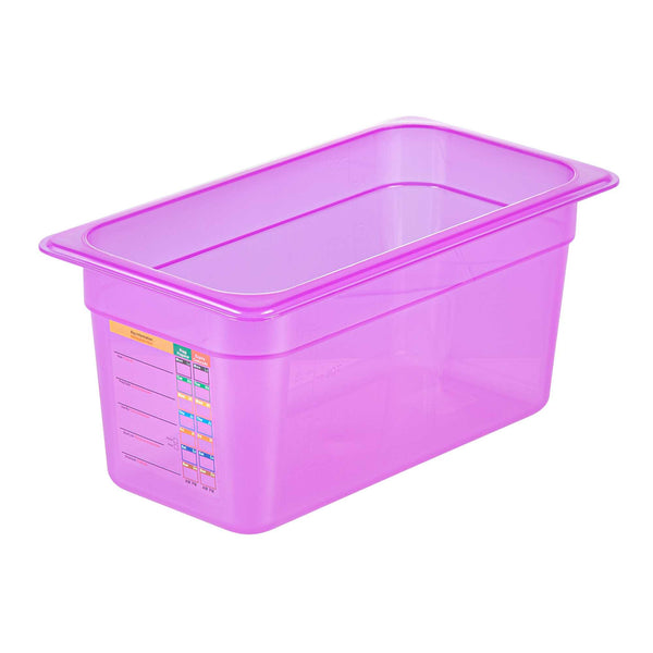Restaurantware Met Lux Purple Allergen-Free Polypropylene 1/3 Size Food Pan - 6" Deep With Label - 10 Count Box