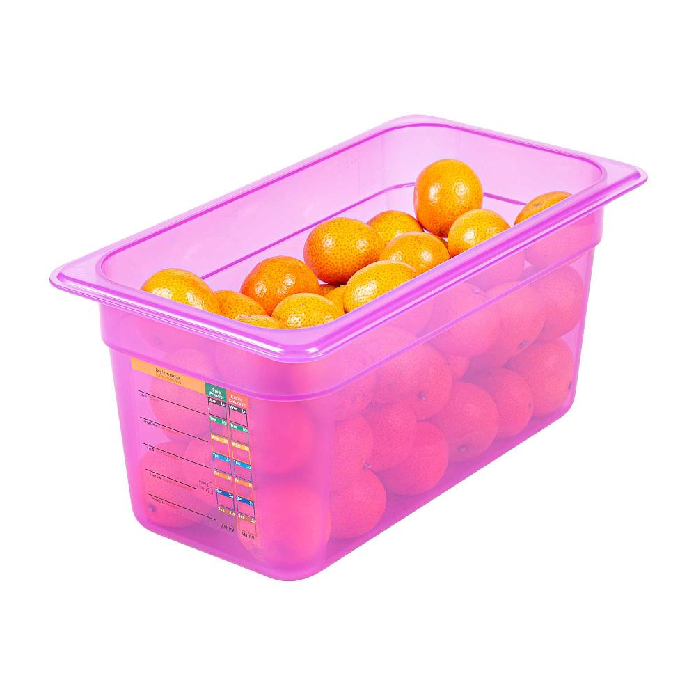 restaurantware Met Lux Purple Allergen-Free Polypropylene 1/3 Size Food Pan - 6" Deep with Label - 10 count box