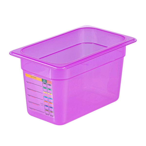 Restaurantware Met Lux Purple Allergen-Free Polypropylene 1/4 Size Food Pan - 6" Deep With Label - 10 Count Box