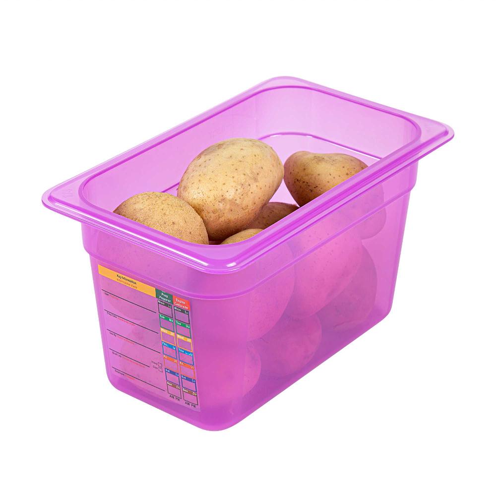 restaurantware Met Lux Purple Allergen-Free Polypropylene 1/4 Size Food Pan - 6" Deep with Label - 10 count box