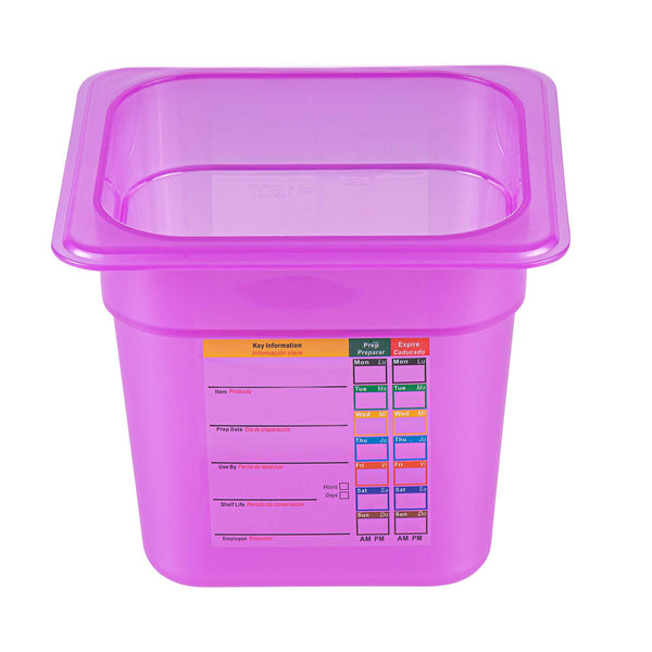 Restaurantware Met Lux Purple Allergen-Free Polypropylene 1/6 Size Food Pan - 6" Deep With Label - 10 Count Box