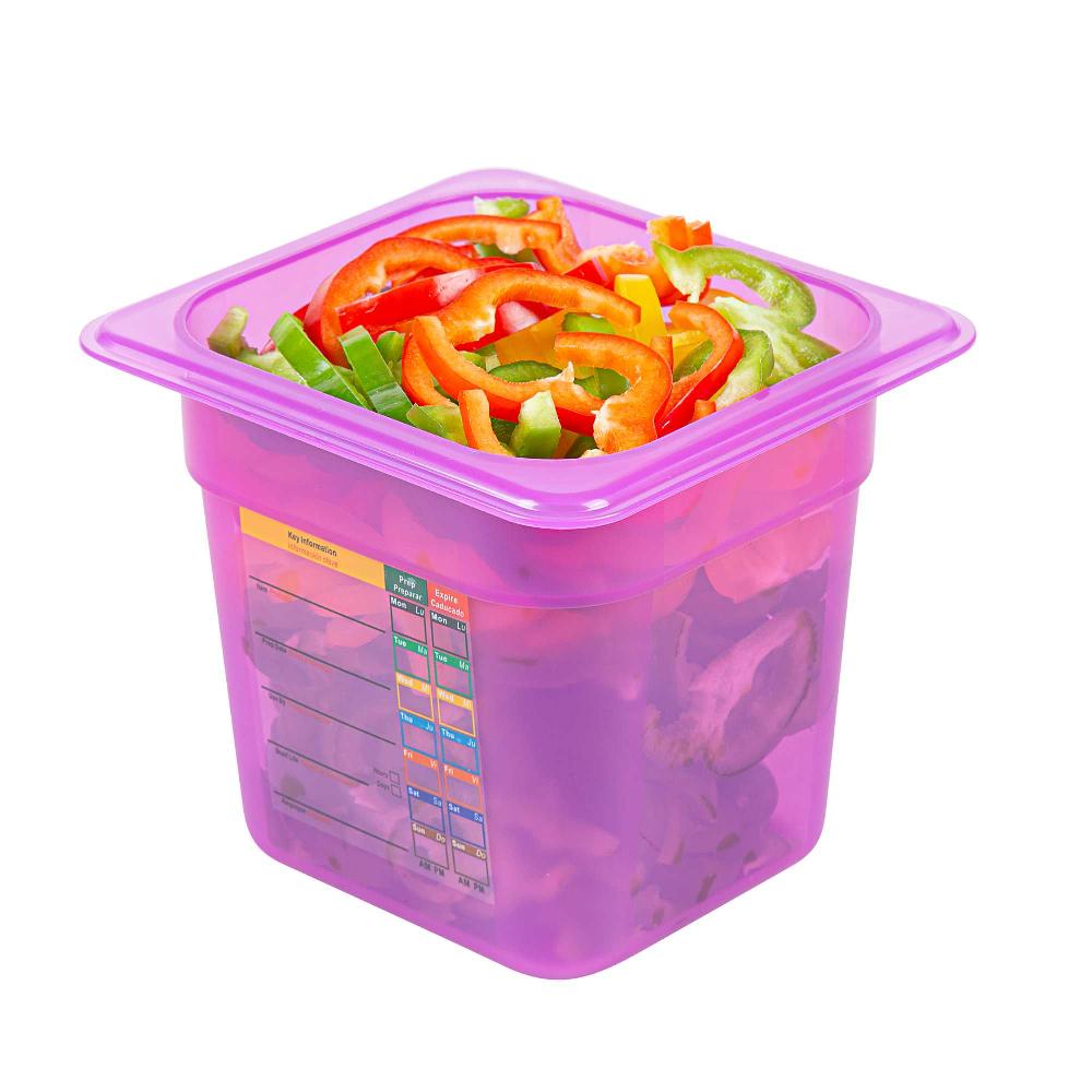 restaurantware Met Lux Purple Allergen-Free Polypropylene 1/6 Size Food Pan - 6" Deep with Label - 10 count box
