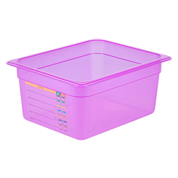 Restaurantware Met Lux Purple Allergen-Free Polypropylene Half Size Food Pan - 6" Deep With Label - 10 Count Box