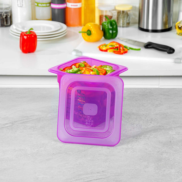 Restaurantware Met Lux Purple Allergen-Free Polypropylene Lid - Fits 1/6 Size Food Pan - 10 Count Box