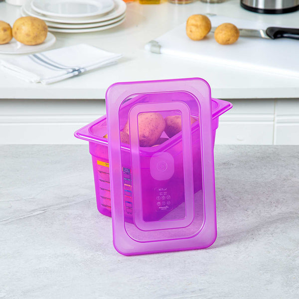 Restaurantware Met Lux Purple Allergen-Free Polypropylene Lid - Fits 1/4 Size Food Pan - 10 Count Box