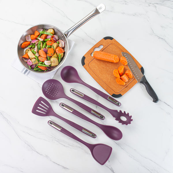 Restaurantware Met Lux Purple Silicone Cooking Utensil Set - 6-Piece - 10 Count Box