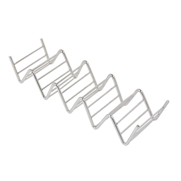 Restaurantware Met Lux Rectangle Silver Stainless Steel Cinque Taco Rack Stand - 5 Tacos - 8 1/4" X 2 1/2" X 1 1/2" - 1 Count Box