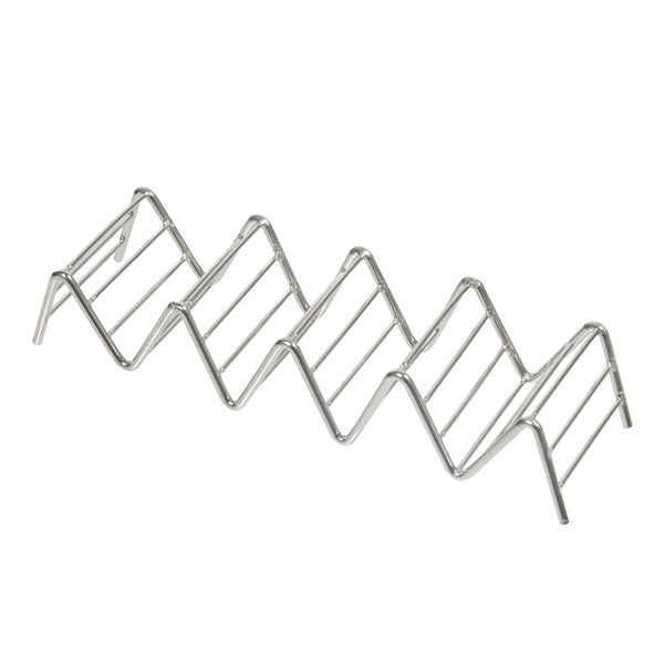 Restaurantware Met Lux Rectangle Silver Stainless Steel Cinque Taco Rack Stand - 5 Tacos - 8 1/4" X 2 1/2" X 1 1/2" - 1 Count Box