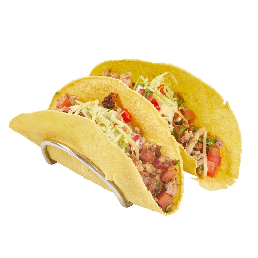 restaurantware Met Lux Rectangle Silver Stainless Steel Duo Taco Rack Stand - 2 Tacos - 4 1/4" x 3 1/4" x 1 1/2" - 1 count box
