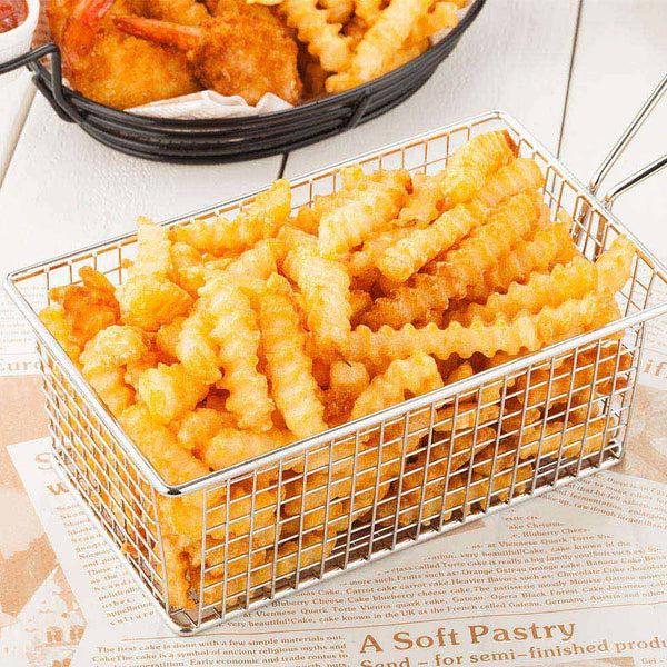 Restaurantware Met Lux Rectangle Silver Stainless Steel Low Boy Fry And Appetizer Basket - 8" X 4 3/4" X 3" - 1 Count Box
