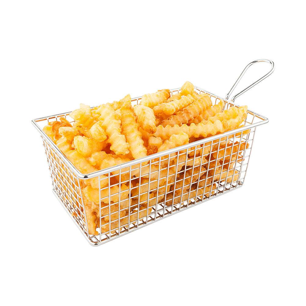 restaurantware Met Lux Rectangle Silver Stainless Steel Low Boy Fry and Appetizer Basket - 8" x 4 3/4" x 3" - 1 count box