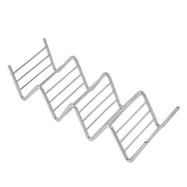 Restaurantware Met Lux Rectangle Silver Stainless Steel Quattro Taco Rack Stand - 4 Tacos - 7" X 2 1/2" X 1 1/2" - 1 Count Box