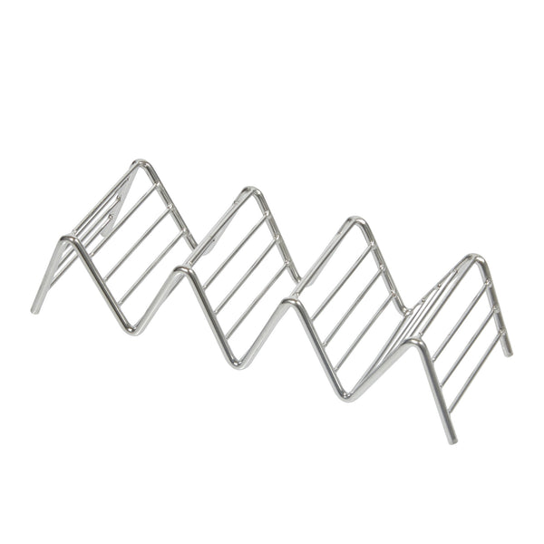 Restaurantware Met Lux Rectangle Silver Stainless Steel Quattro Taco Rack Stand - 4 Tacos - 7" X 2 1/2" X 1 1/2" - 1 Count Box
