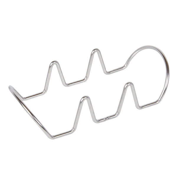 Restaurantware Met Lux Rectangle Silver Stainless Steel Triplo Taco Rack Stand - 3 Tacos - 6 3/4" X 3 1/4" X 1 1/2" - 1 Count Box