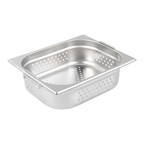 Restaurantware Met Lux Rectangle Stainless Steel 1/2 Size Steam Table Pan 4 Inch Deep - Perforated Anti Jam Collapsible Handles - 1 Count Box
