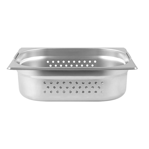 Restaurantware Met Lux Rectangle Stainless Steel 1/2 Size Steam Table Pan 4 Inch Deep - Perforated Anti Jam Collapsible Handles - 1 Count Box