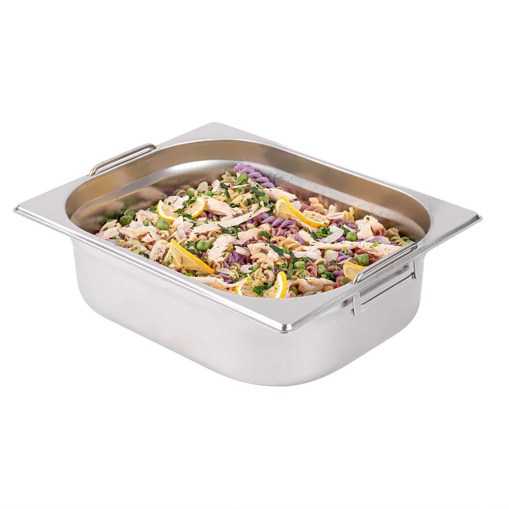 restaurantware Met Lux Rectangle Stainless Steel 1/2 Size Steam Table Pan 4 Inch Deep - Anti Jam Collapsible Handles - 1 count box