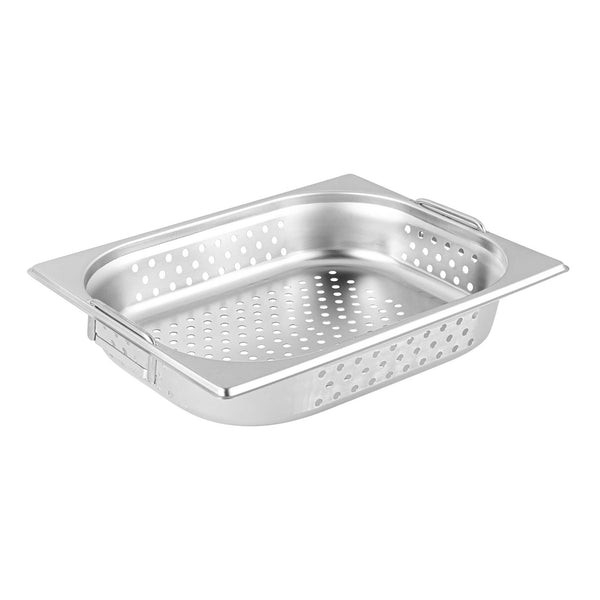Restaurantware Met Lux Rectangle Stainless Steel 1/2 Size Steam Table Pan 2.5 Inch Deep - Perforated Anti Jam Collapsible Handles - 1 Count Box