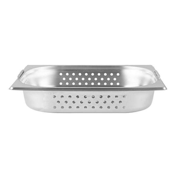 Restaurantware Met Lux Rectangle Stainless Steel 1/2 Size Steam Table Pan 2.5 Inch Deep - Perforated Anti Jam Collapsible Handles - 1 Count Box