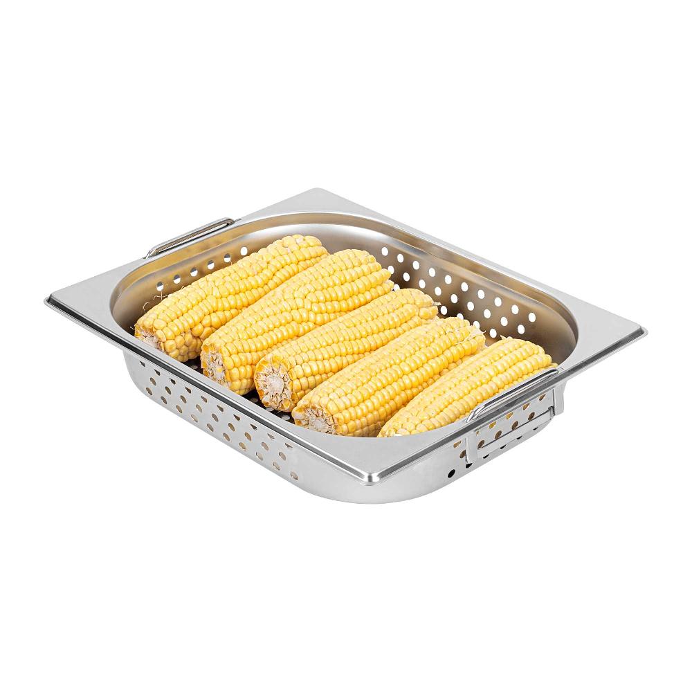 restaurantware Met Lux Rectangle Stainless Steel 1/2 Size Steam Table Pan 2.5 Inch Deep - Perforated Anti Jam Collapsible Handles - 1 count box